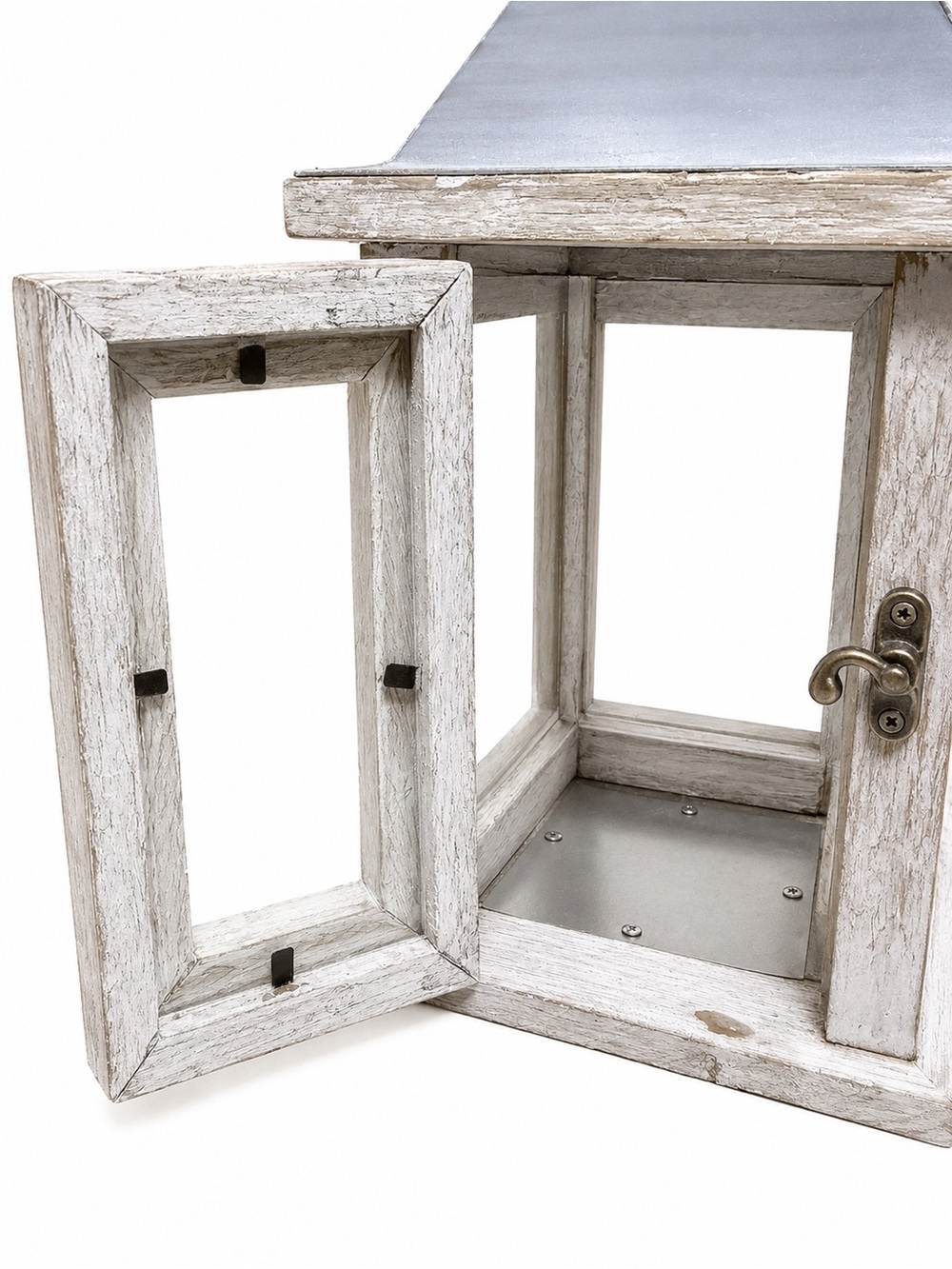 Rustic Whitewashed Wood & Metal Lantern Candle Holder or Photo Box - Picture 2 of 7